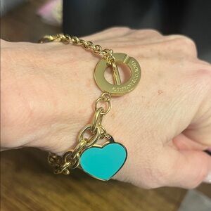 Gold Heart Tag Toggle Bracelet - Classic Link Chain